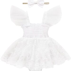 White Baby Dress with Bow Headband